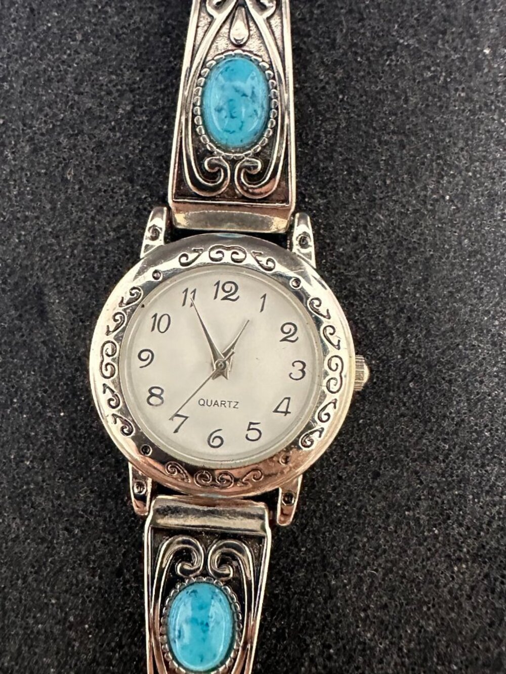 3/$30 Accutime Watch Silver Tone Faux Turquoise Stretch Expansion Band